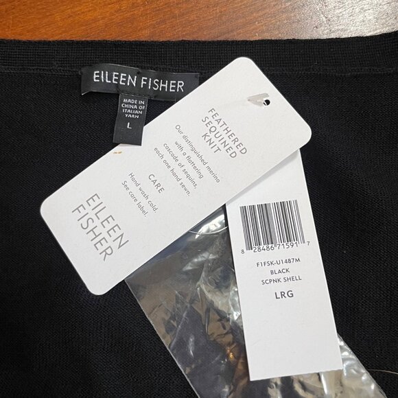 Eileen Fisher Black Sequin Knit Sleeveless Tank Merino Wool Top Capsule L - READ - Picture 3 of 8